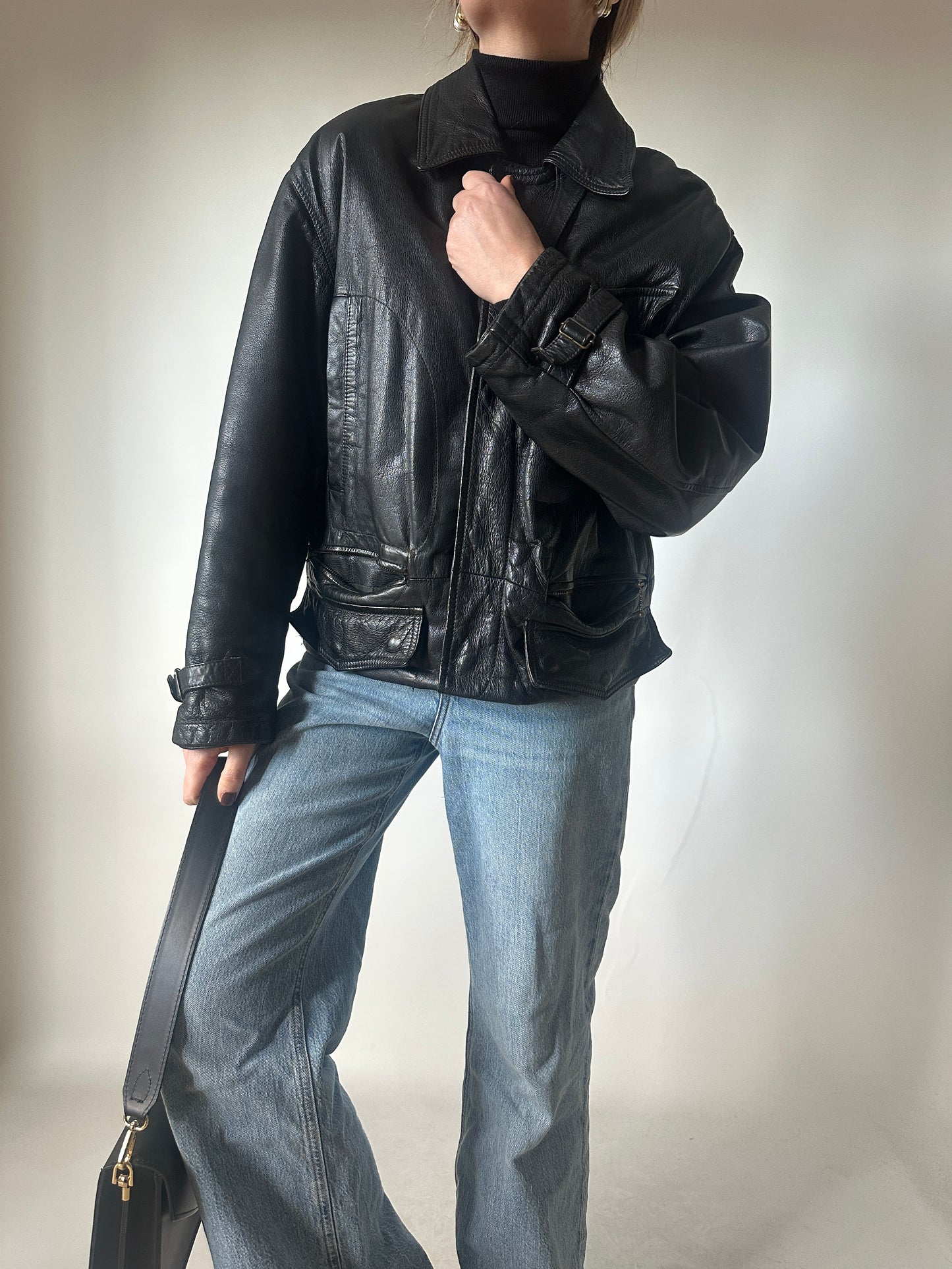 Bomber in pelle nero