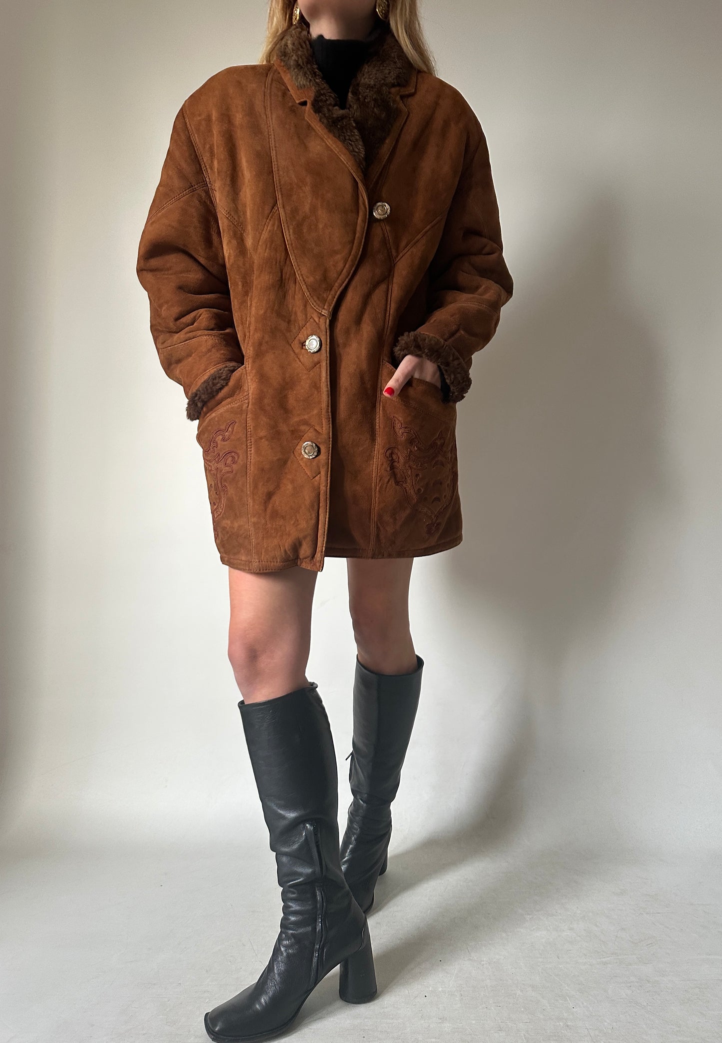 Shearling caramello con ricami - taglia 42