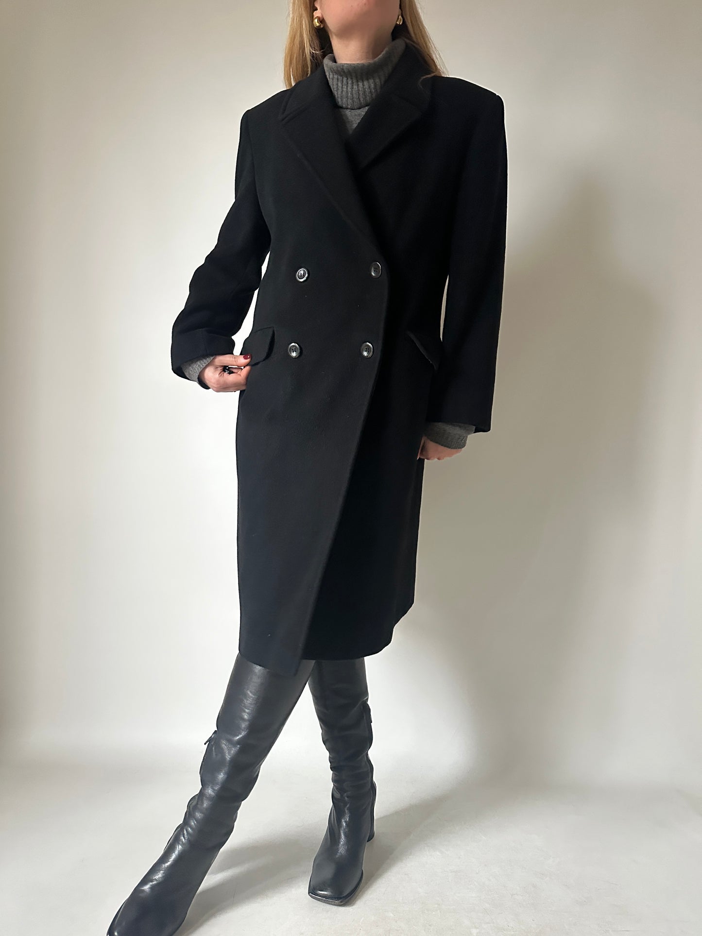 Perfect double-breast wool black coat