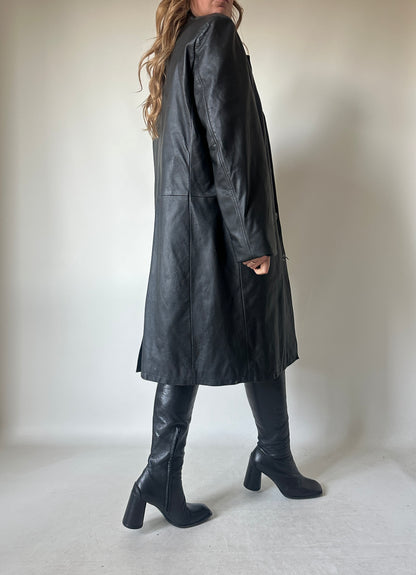Long leather black coat
