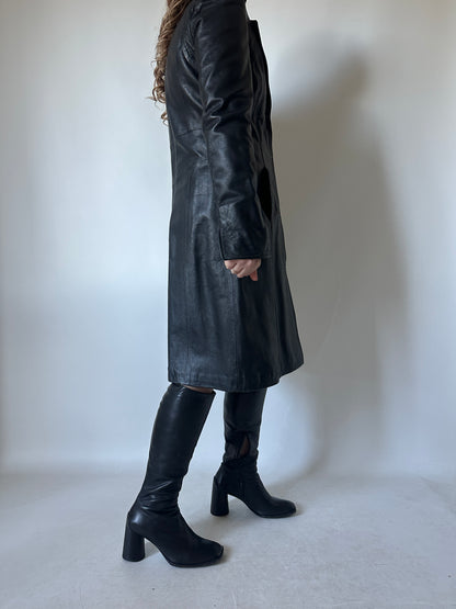 Black slim leather trench - new deadstock