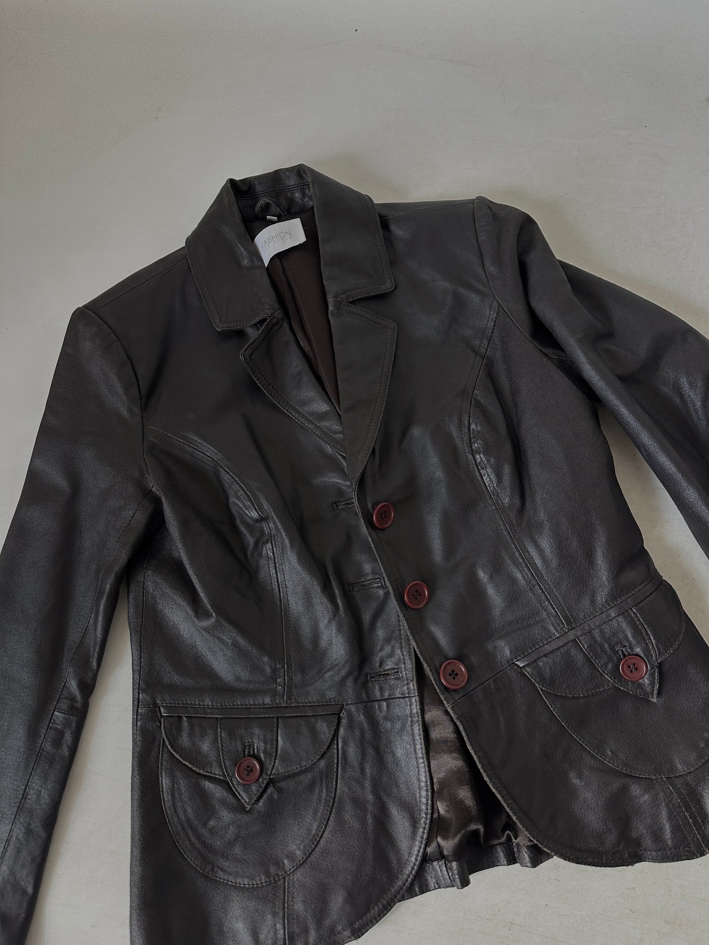 Chocolate petite leather blazer
