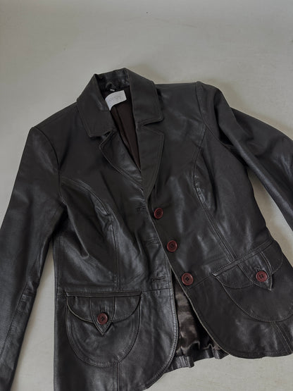 Chocolate petite leather blazer