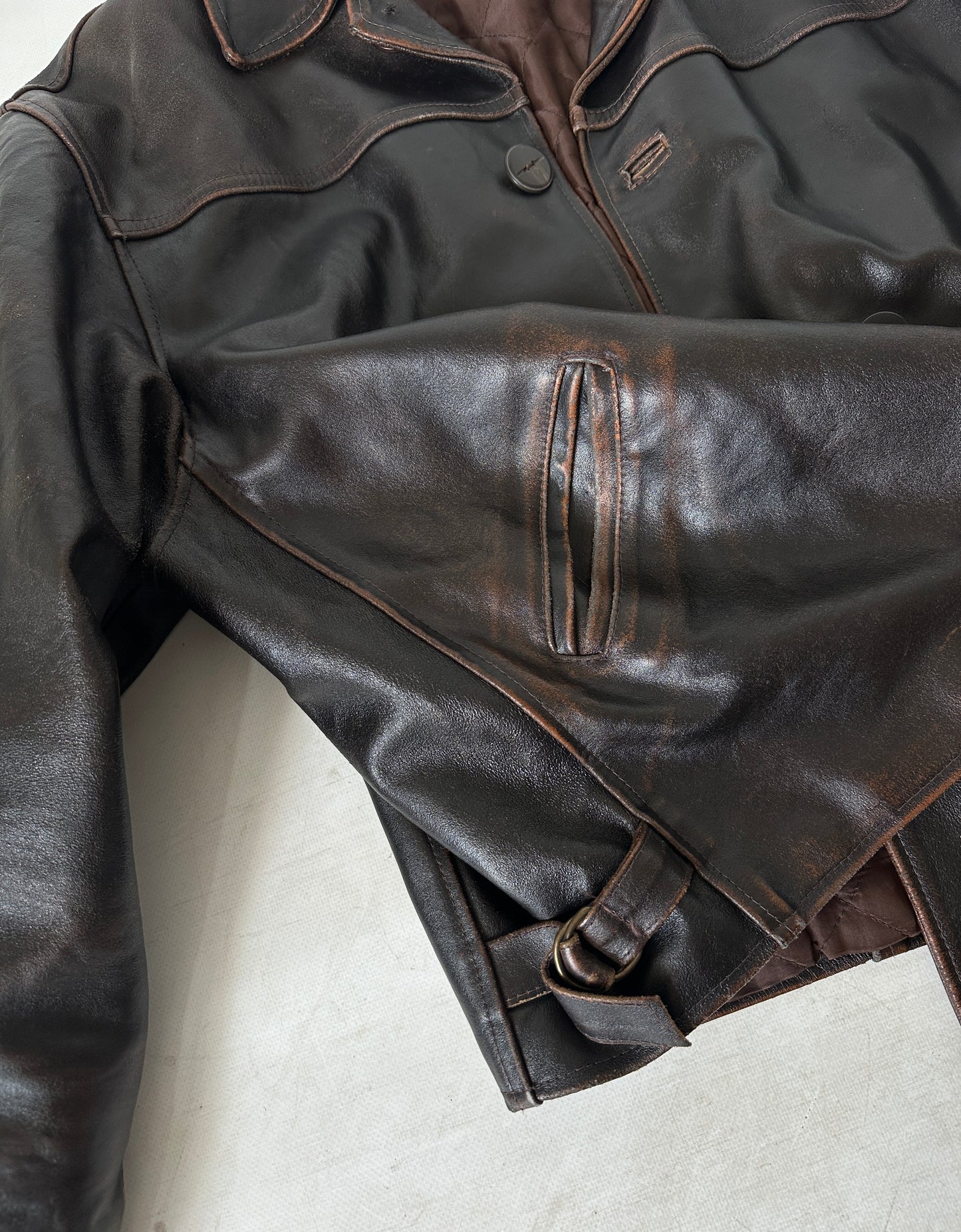 Chocolate aviator distressed jacket