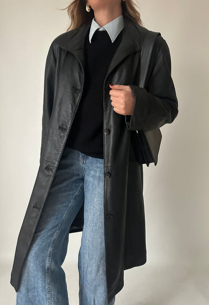 Trench trapuntato in pelle nera