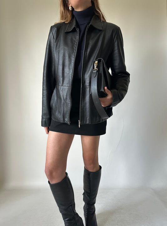 Minimal black leather jacket