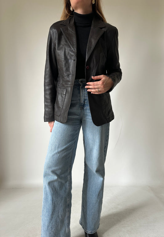 Nappa chocolate leather blazer