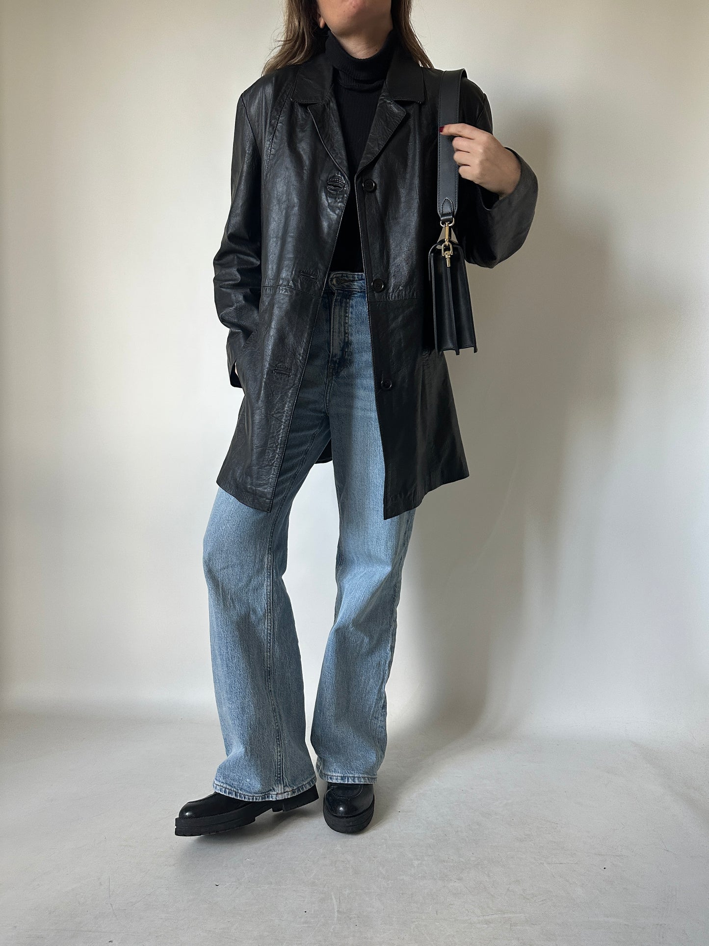 Minimal black leather jacket