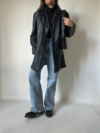 Minimal black leather jacket