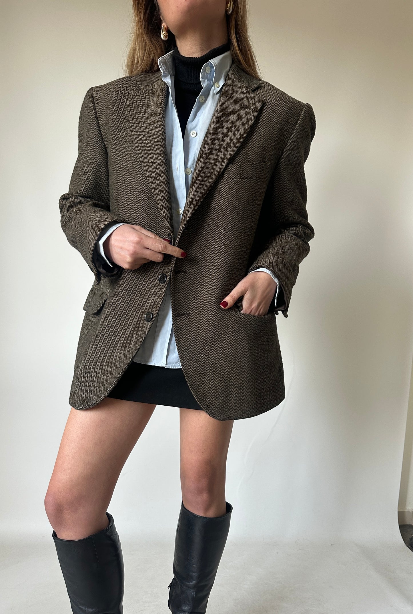 Blazer spigato marrone