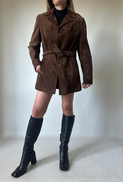 Chocolate suede jacket with belt