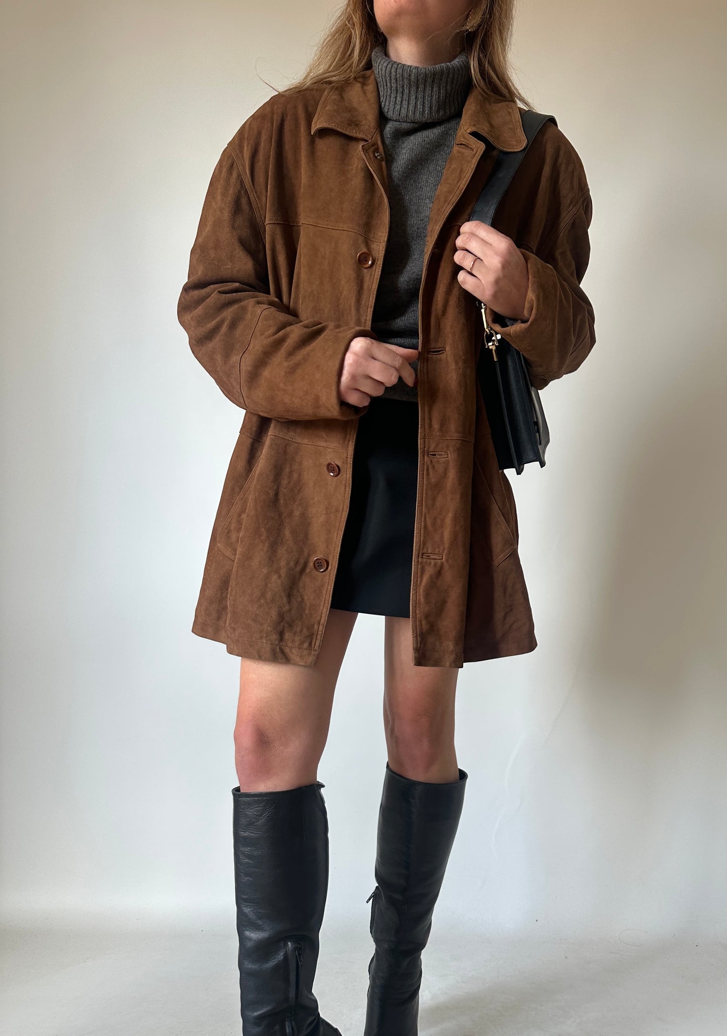 Chocolate oversize real suede jacket