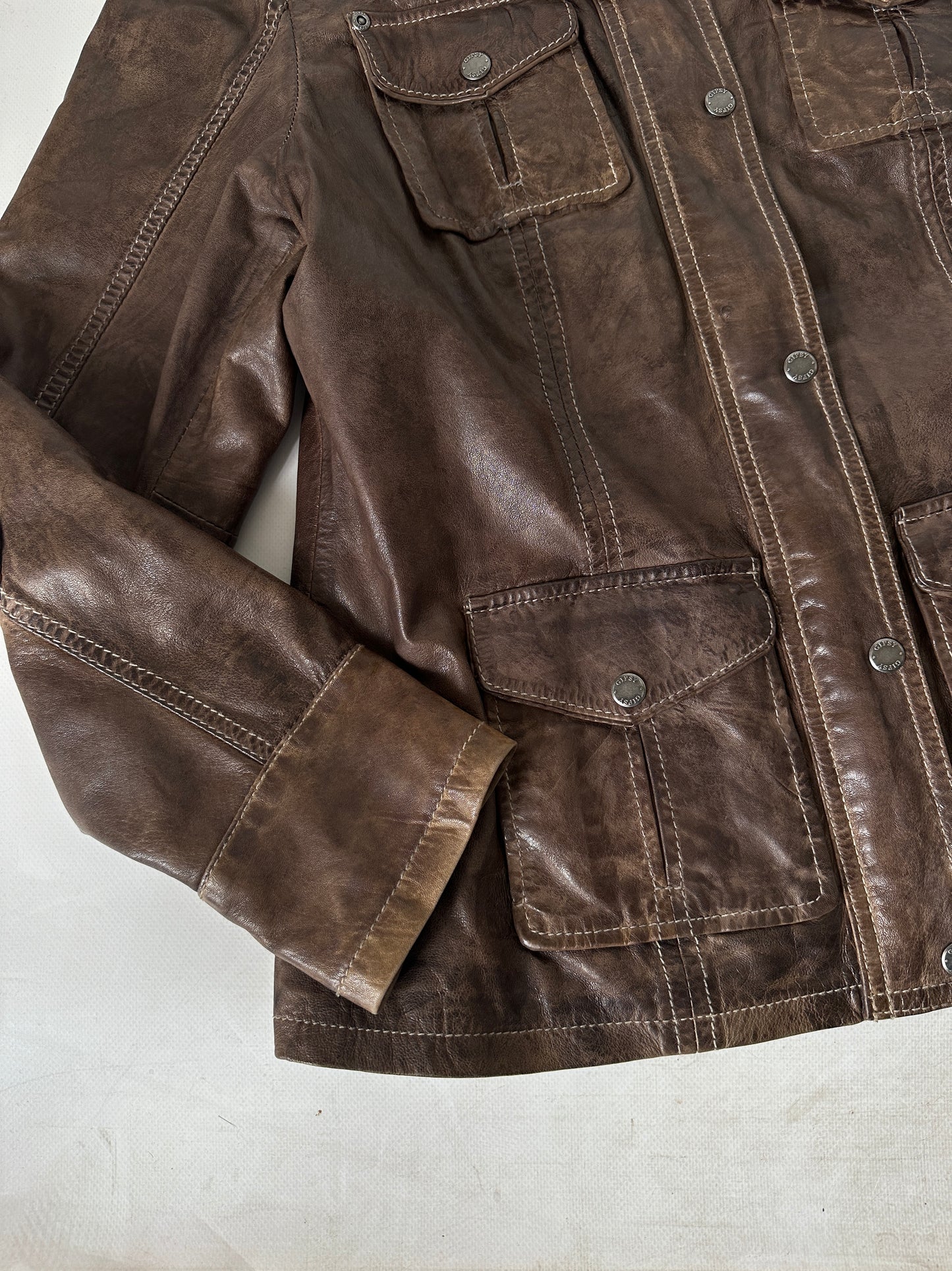 Distressed brown leather jacket