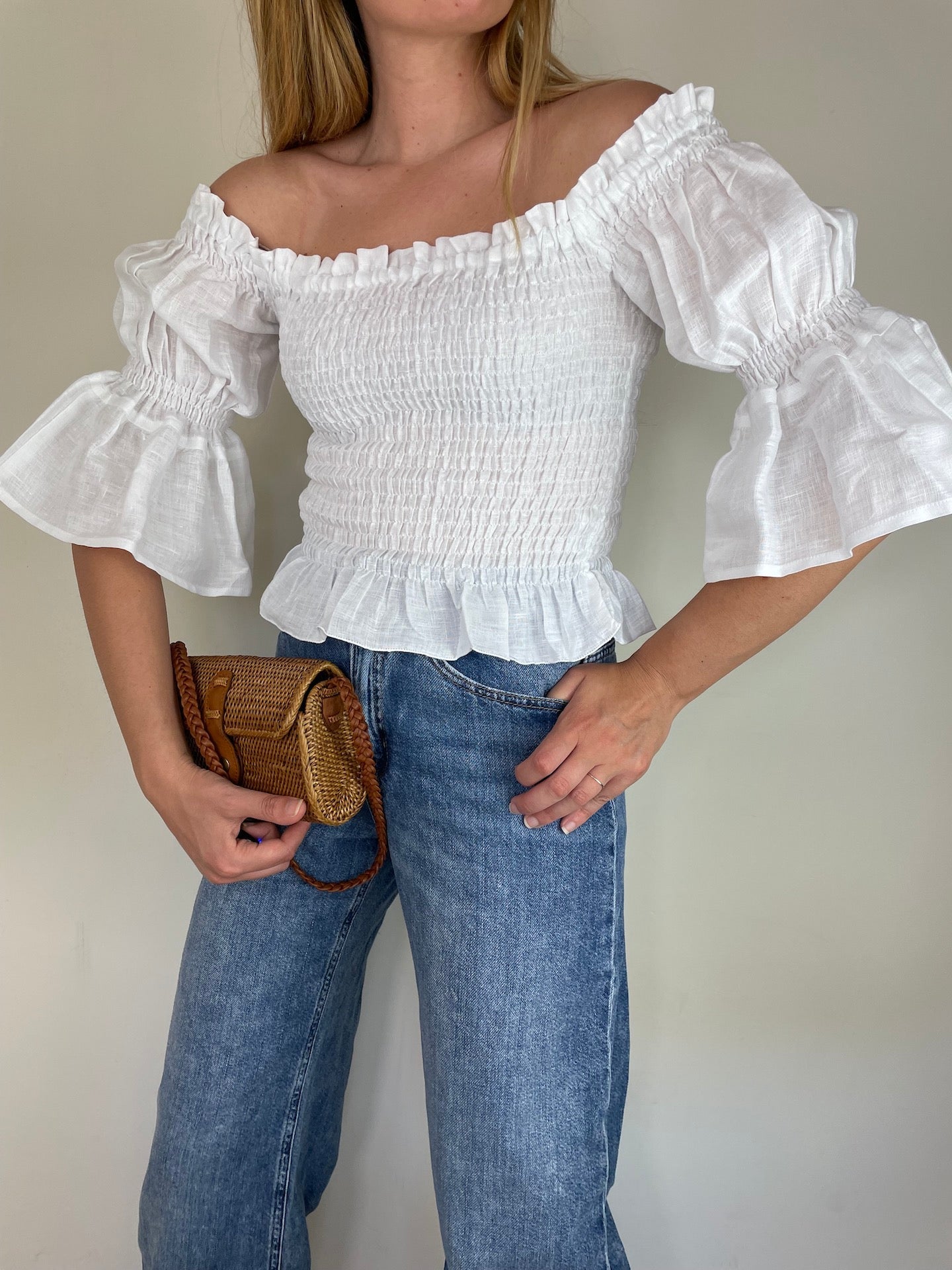 Top Dafne in lino - bianco