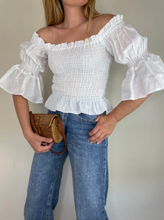 Top Dafne in lino - bianco