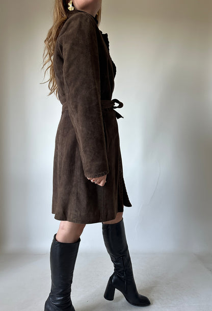 Unique chocolate suede leather trench