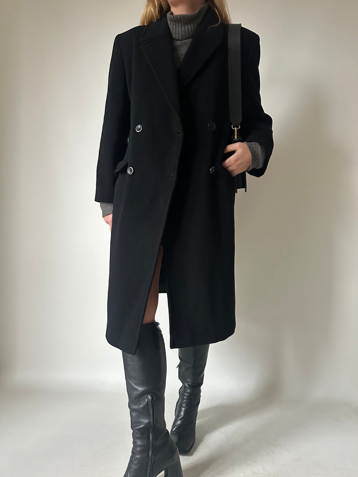 Perfect double-breast wool black coat
