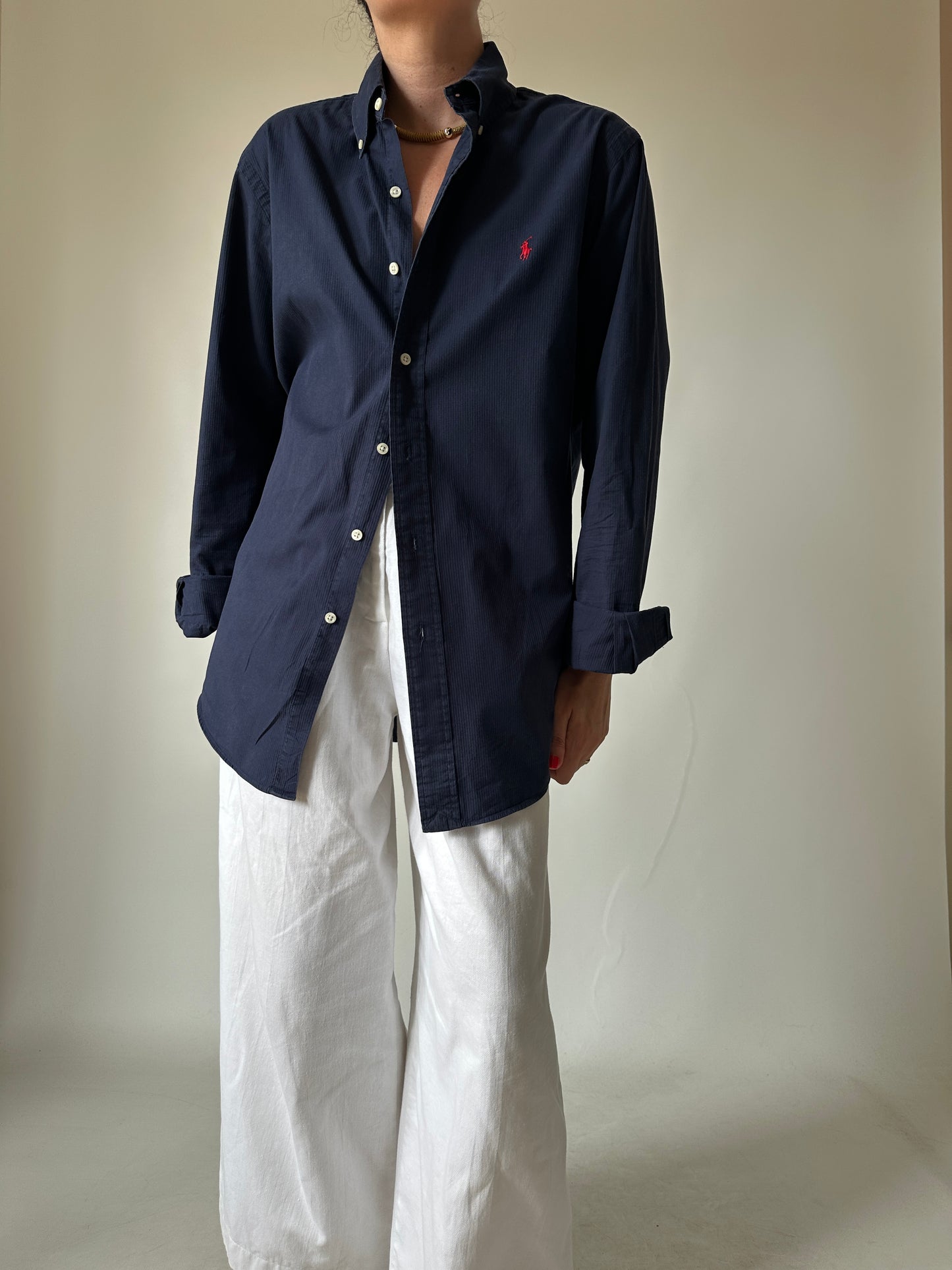 RALPH LAUREN navy petite shirt