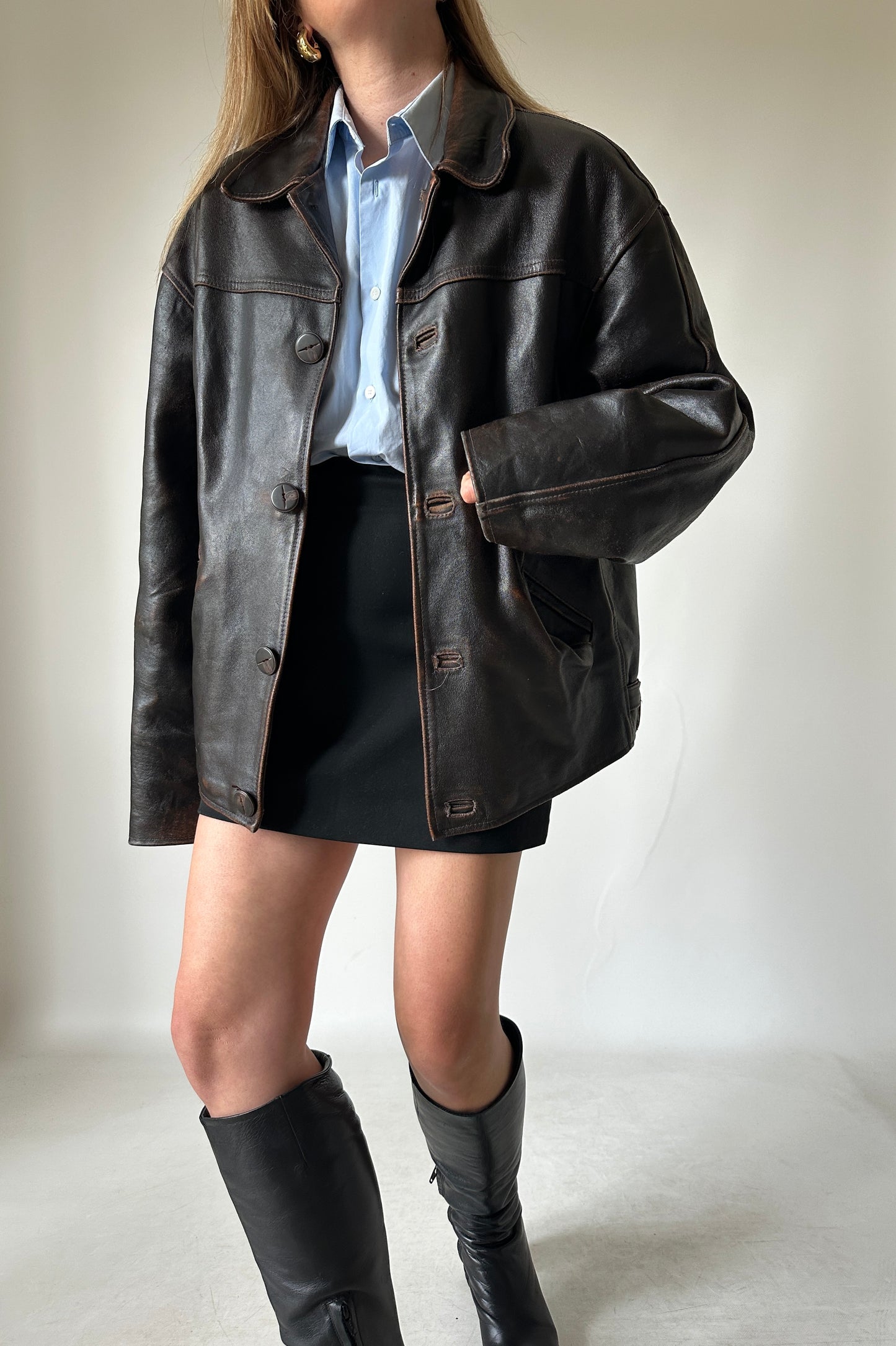 Chocolate aviator distressed jacket