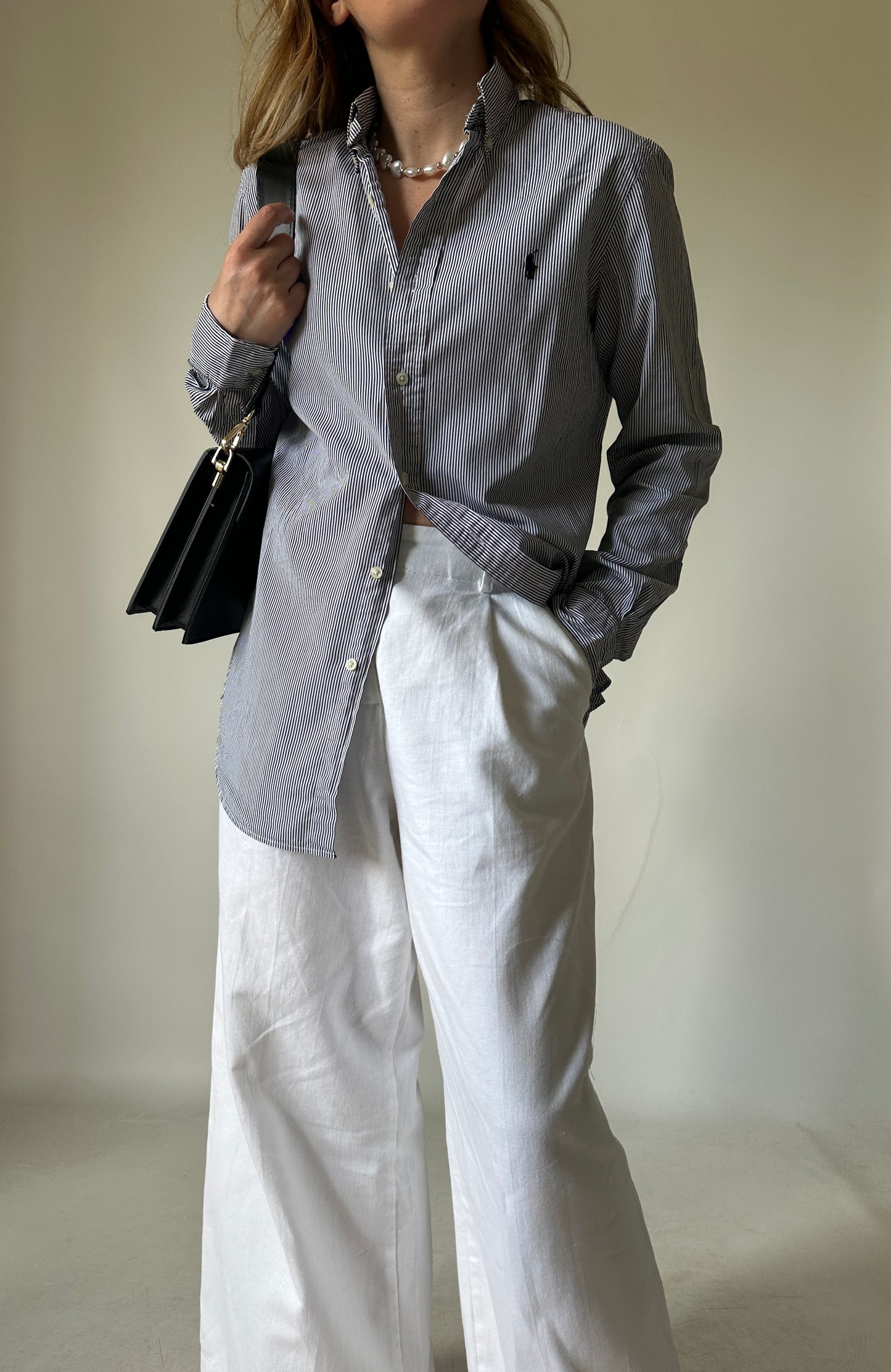 RALPH LAUREN black striped petite shirt