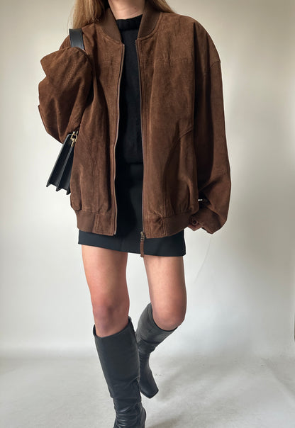 Chocolate oversize suede bomber