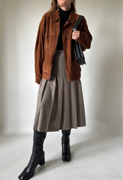 Dark brown suede bomber