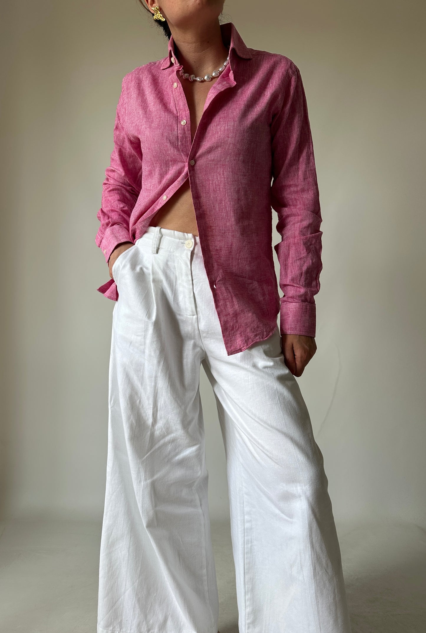 Tailored 100% linen pink shirt