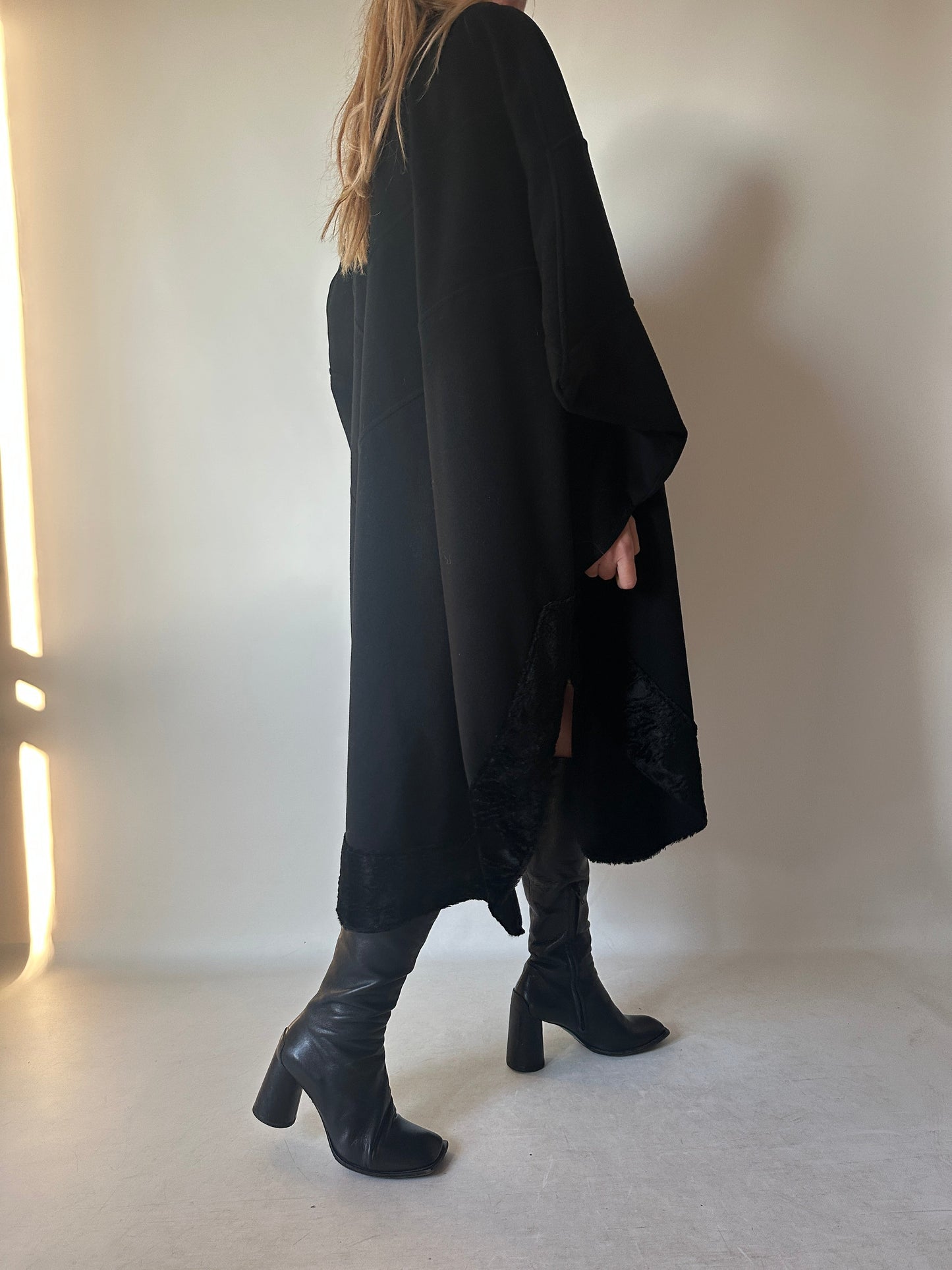 Luxury wool and astrakan poncho