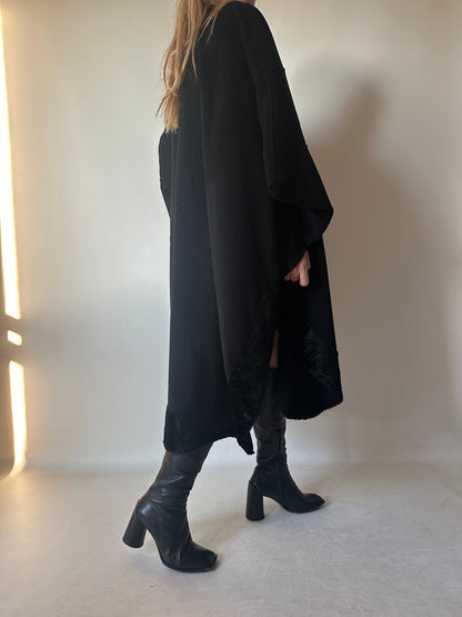 Luxury wool and astrakan poncho