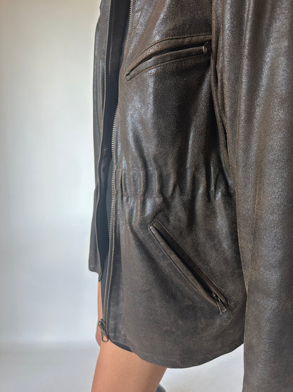 Chocolate distressed leather jacket