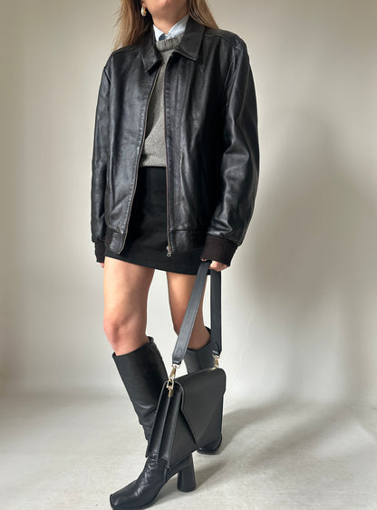 Soft leather black bomber