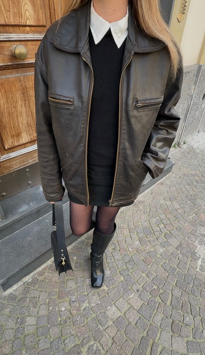 Chocolate distressed leather biker
