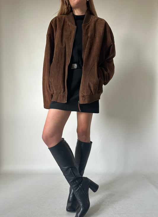 Chocolate oversize suede bomber