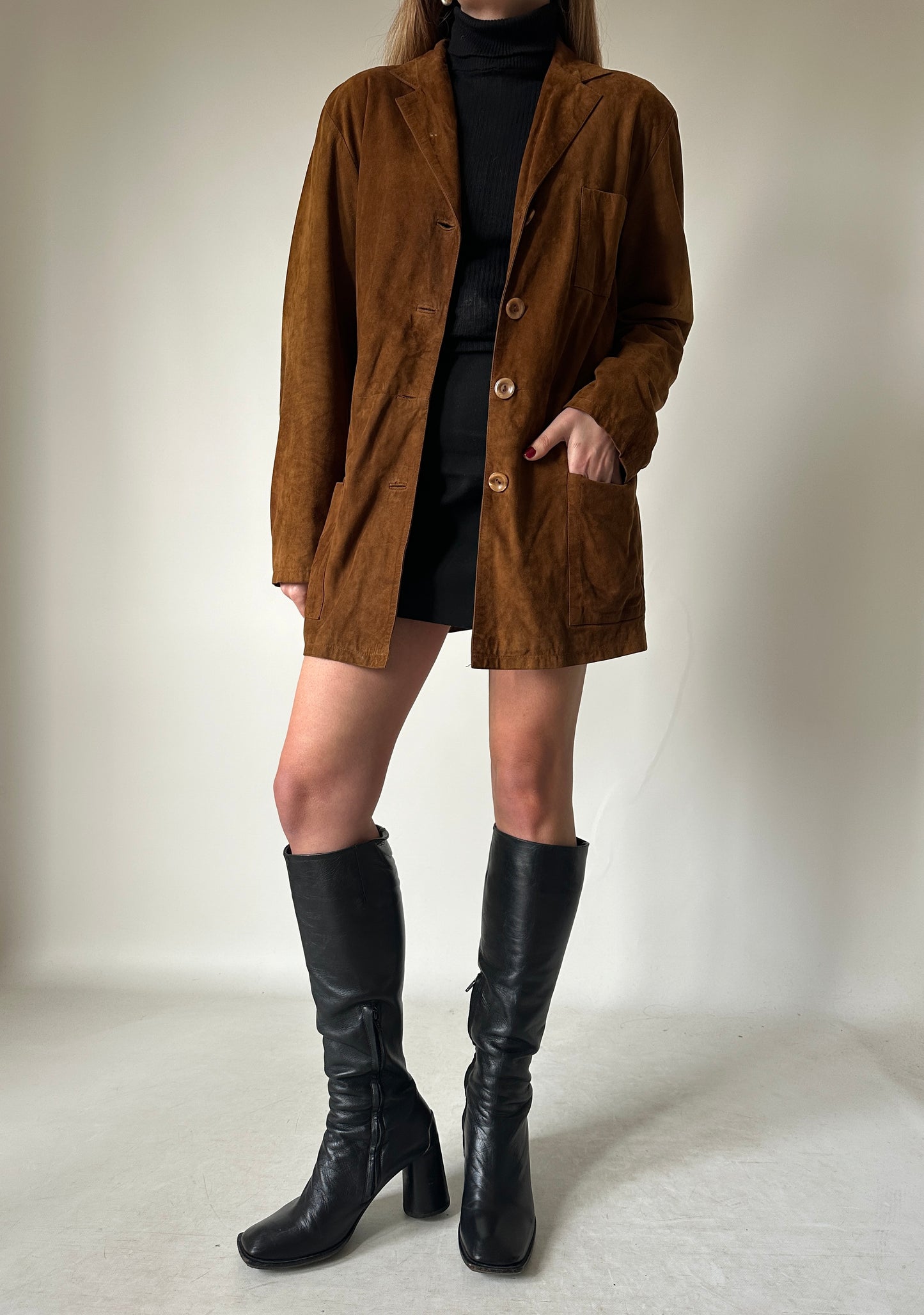 Suede petite jacket with belt
