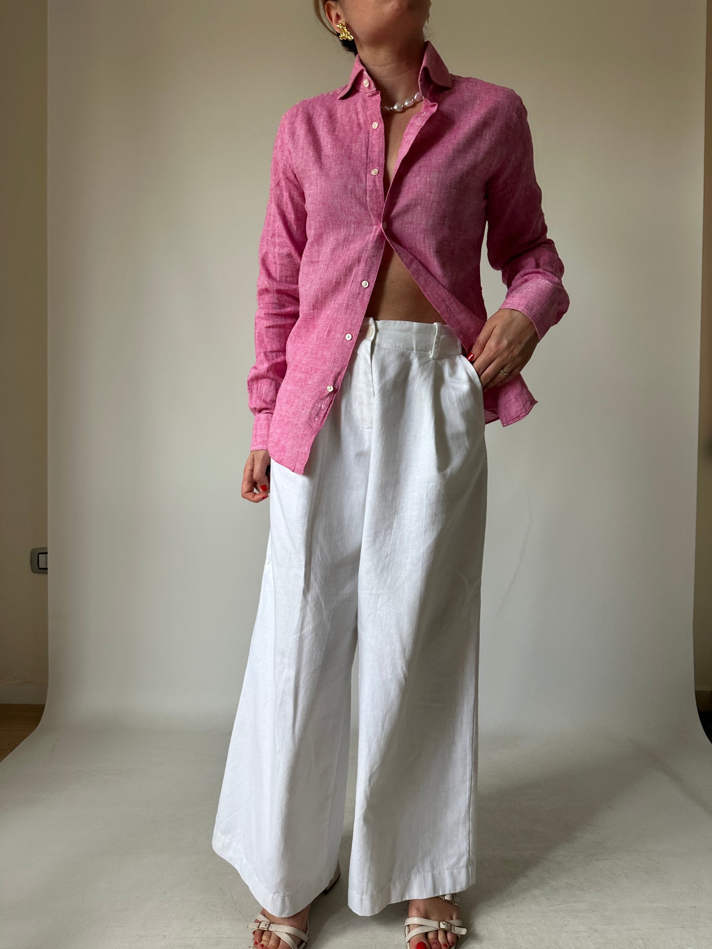 Tailored 100% linen pink shirt