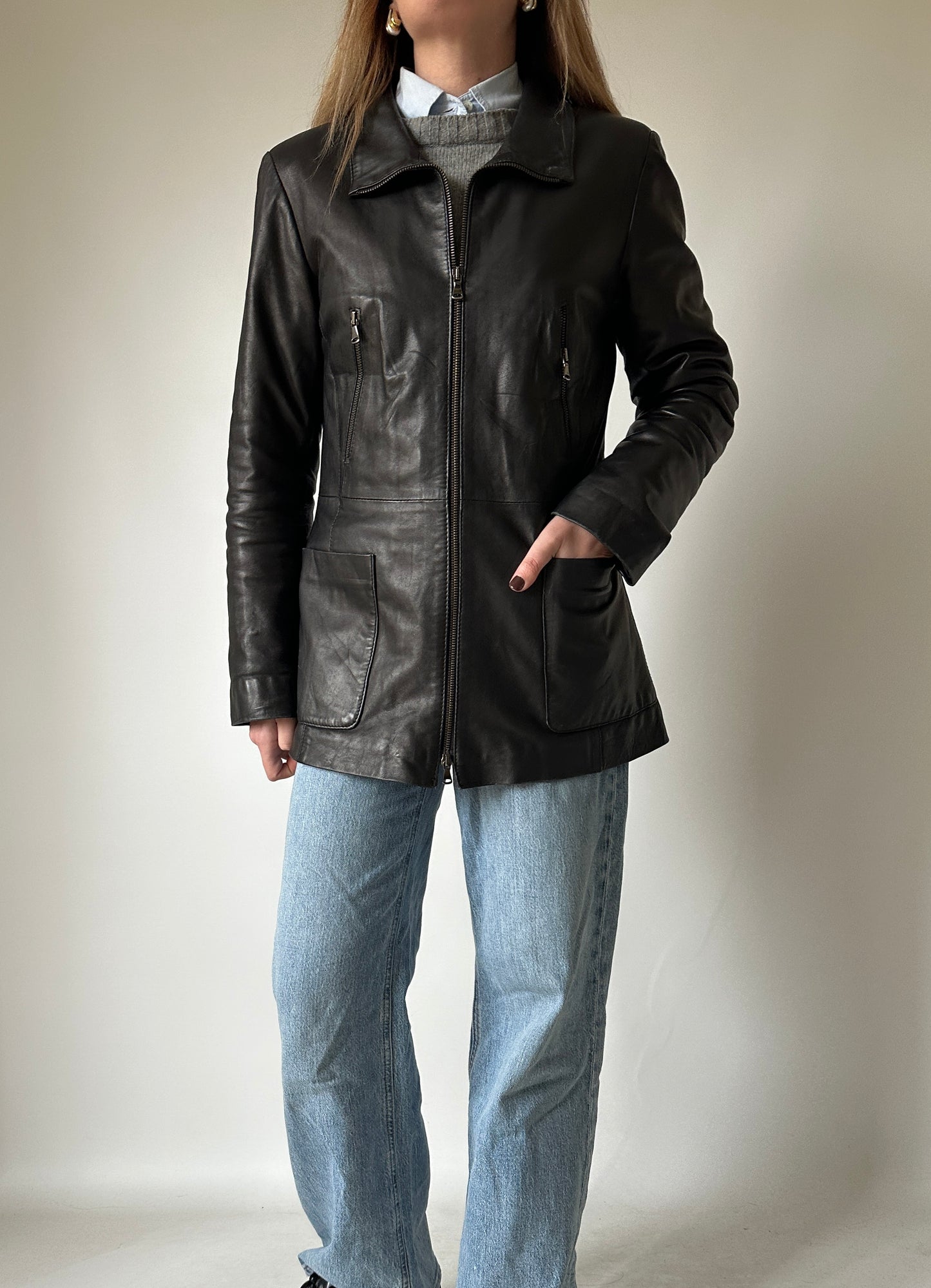 Dark chocolate slim leather jacket
