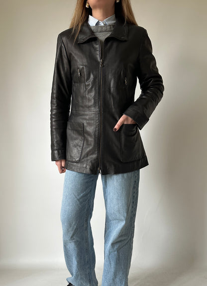 Dark chocolate slim leather jacket
