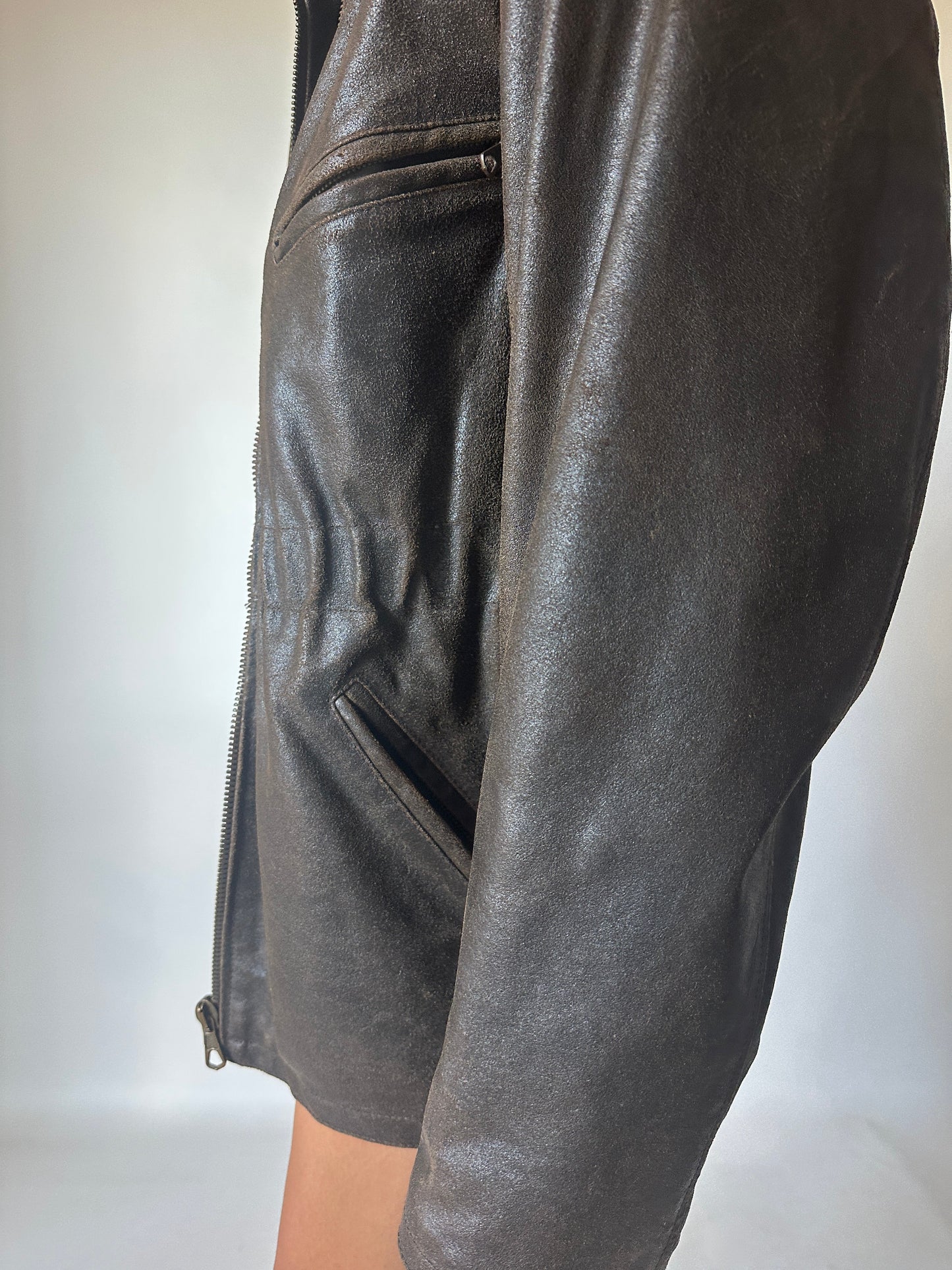 Chocolate distressed leather jacket