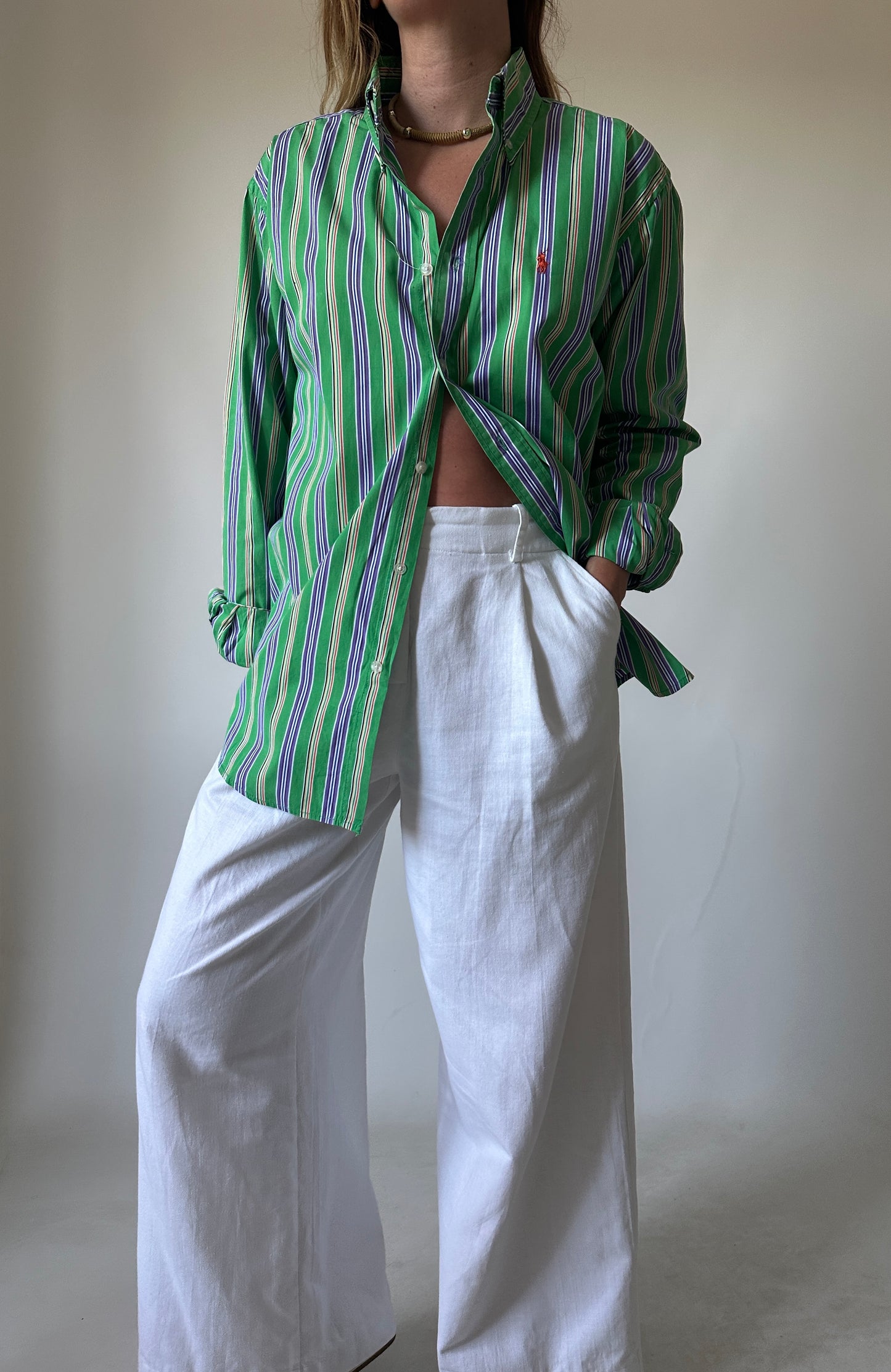 RALPH LAUREN striped green shirt