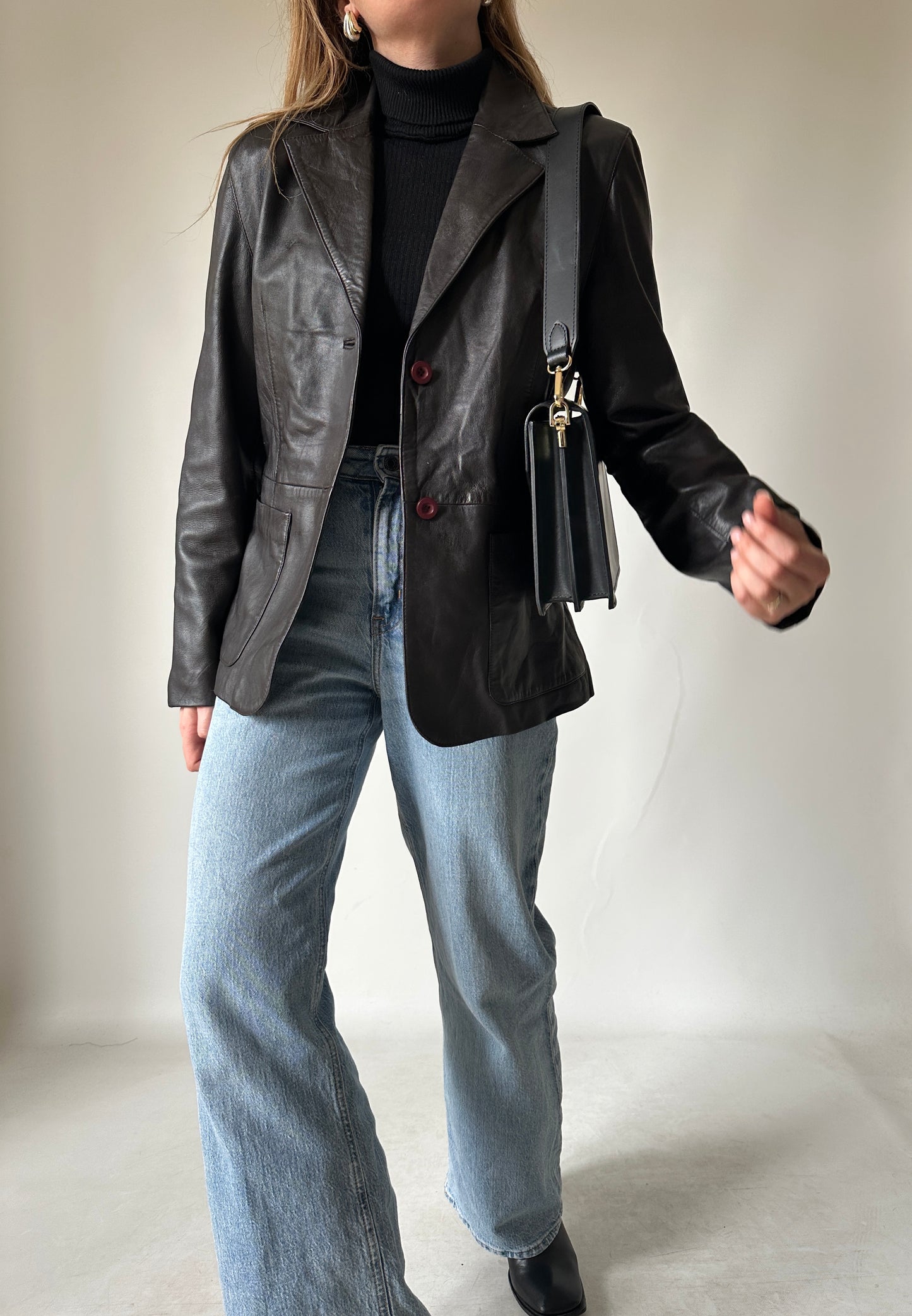 Nappa chocolate leather blazer