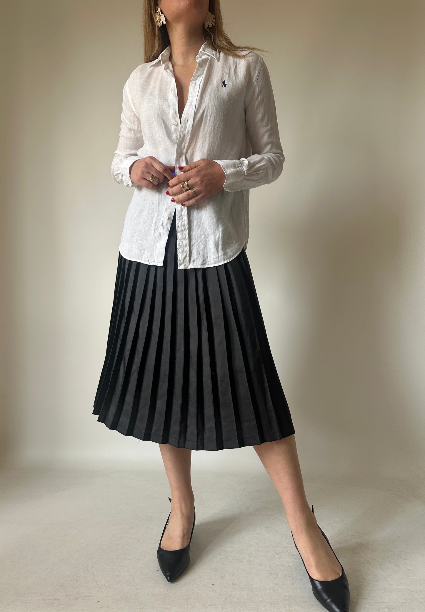 RALPH LAUREN linen white petite shirt