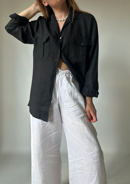 Black oversize 100% linen shirt