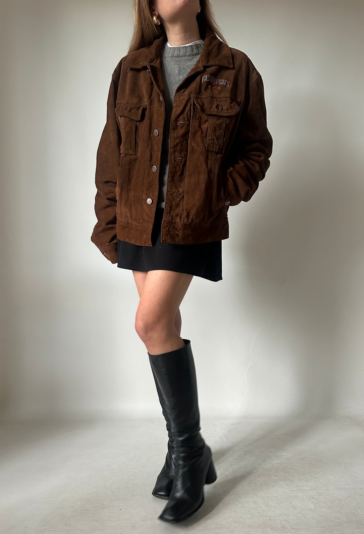 Casual chocolate suede bomber