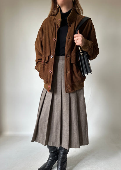 iconic brown suede bomber