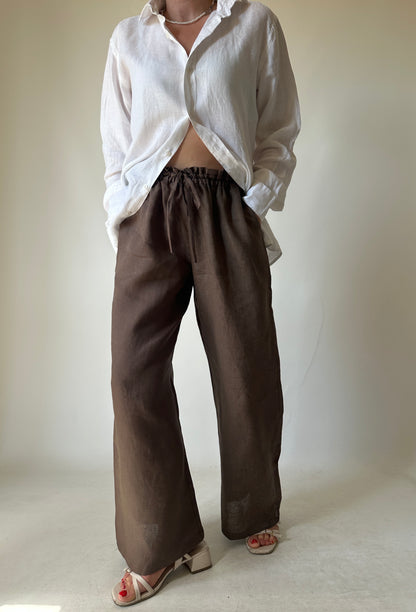 Pantalone Matilde in lino - cioccolato