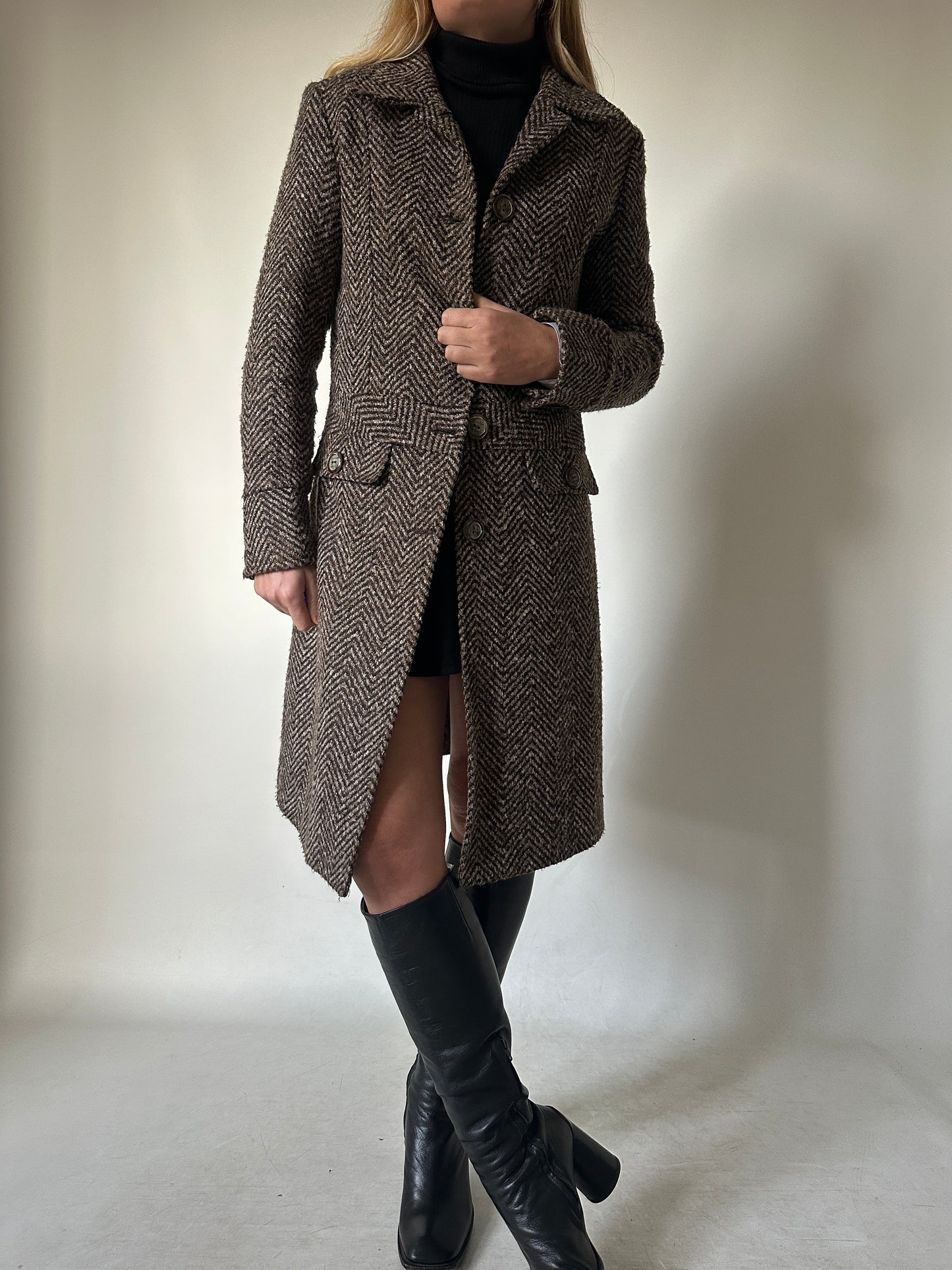 Chocolate herringbone petite coat