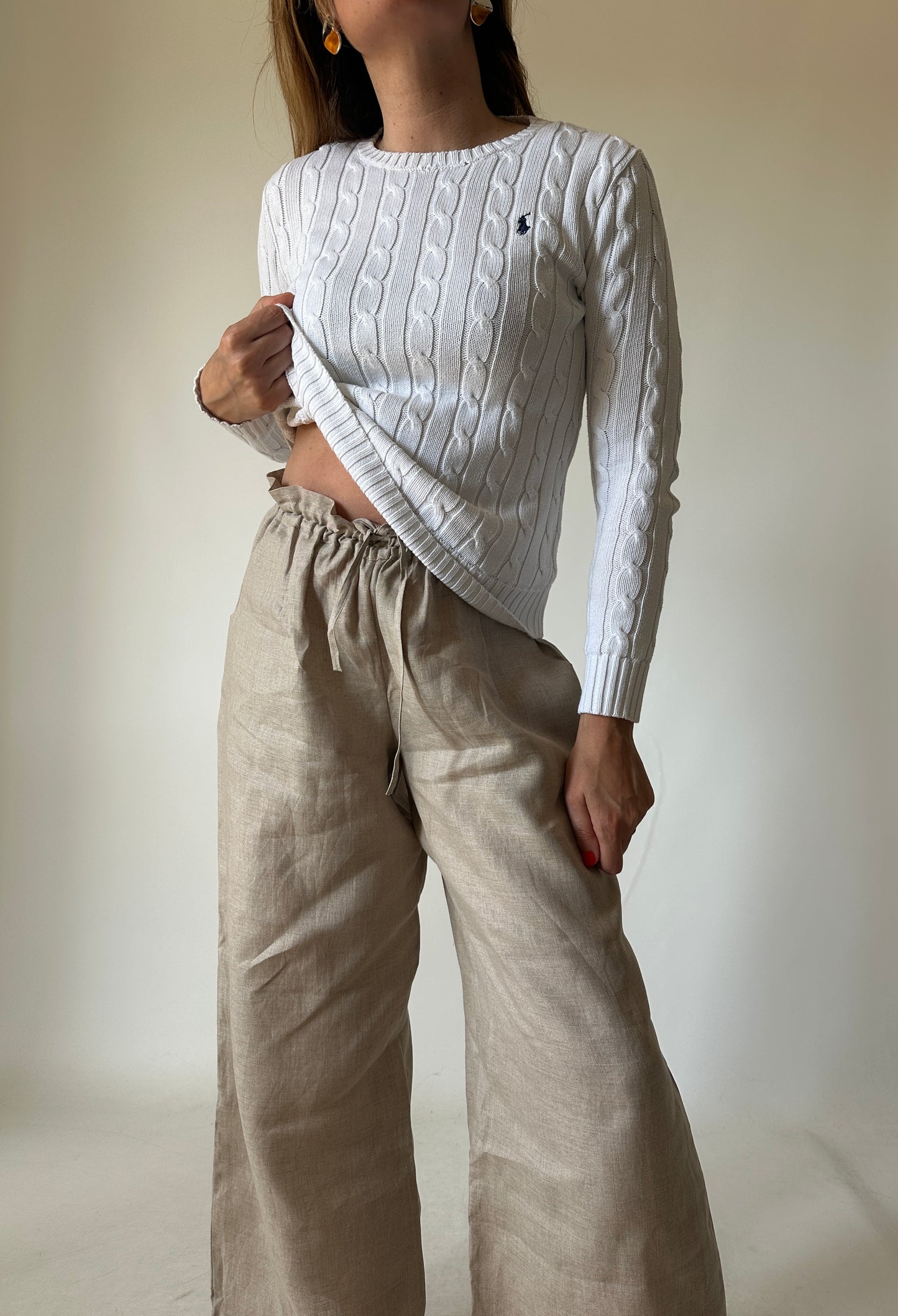 RALPH LAUREN white cable-knit petite sweater