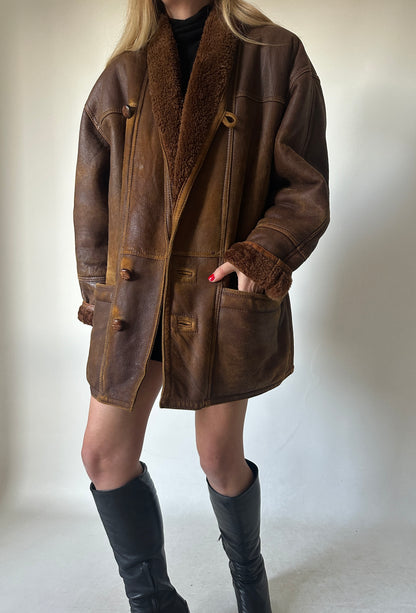Unique distressed brown Shearling