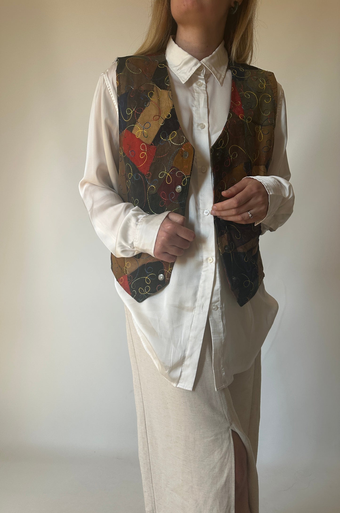 Patchwork leather vest