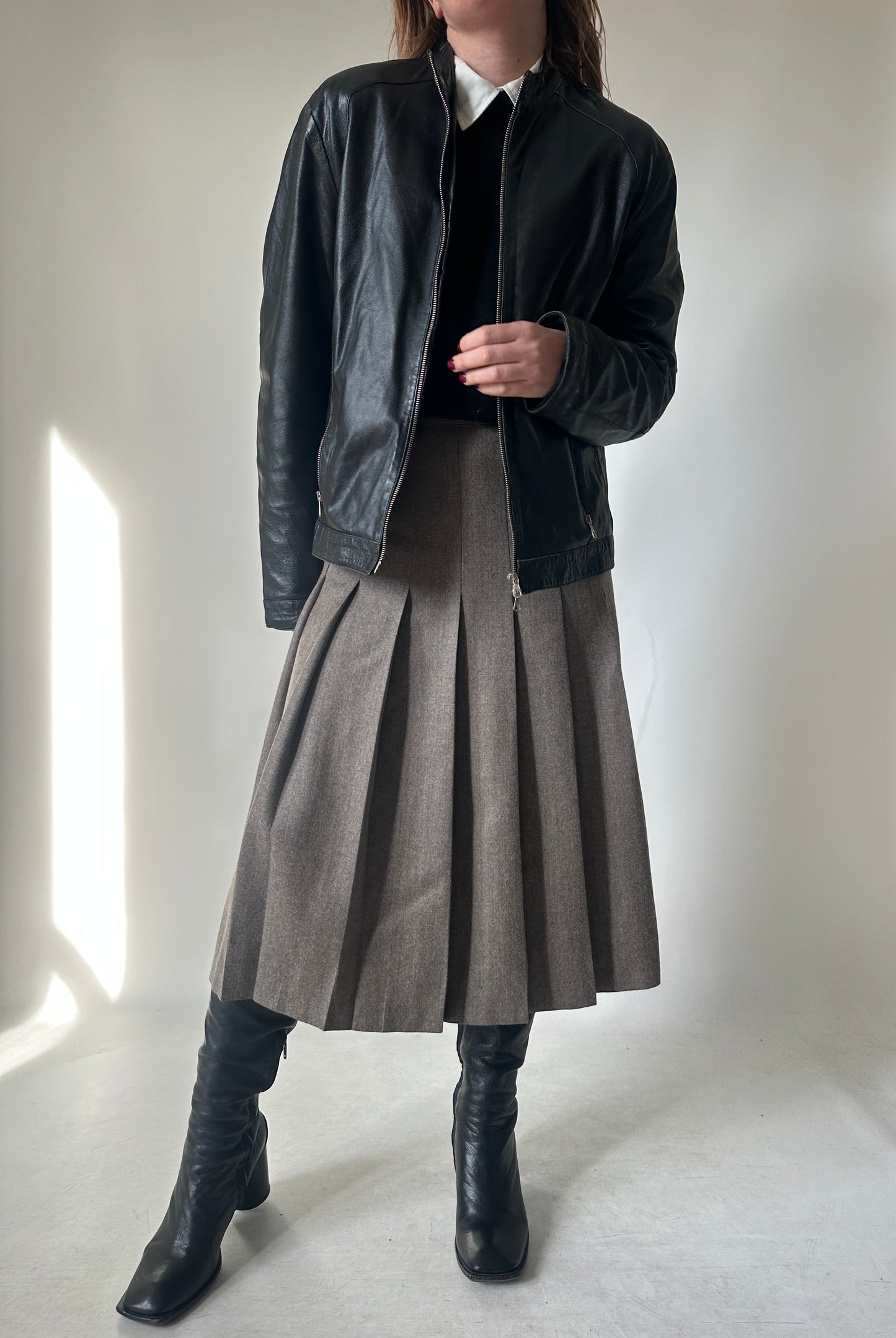 Black leather petite bomber